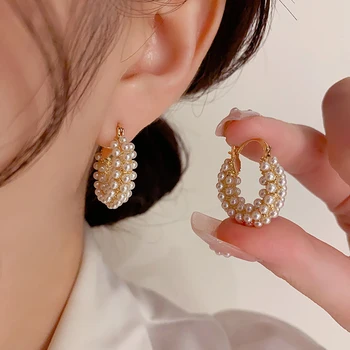 KMOKN auksiniai perlų lankų auskarai moterims | 18K auksiniai Huggie auskarai | Lengvi maži auksiniai lankelio auskarai mergaitėms